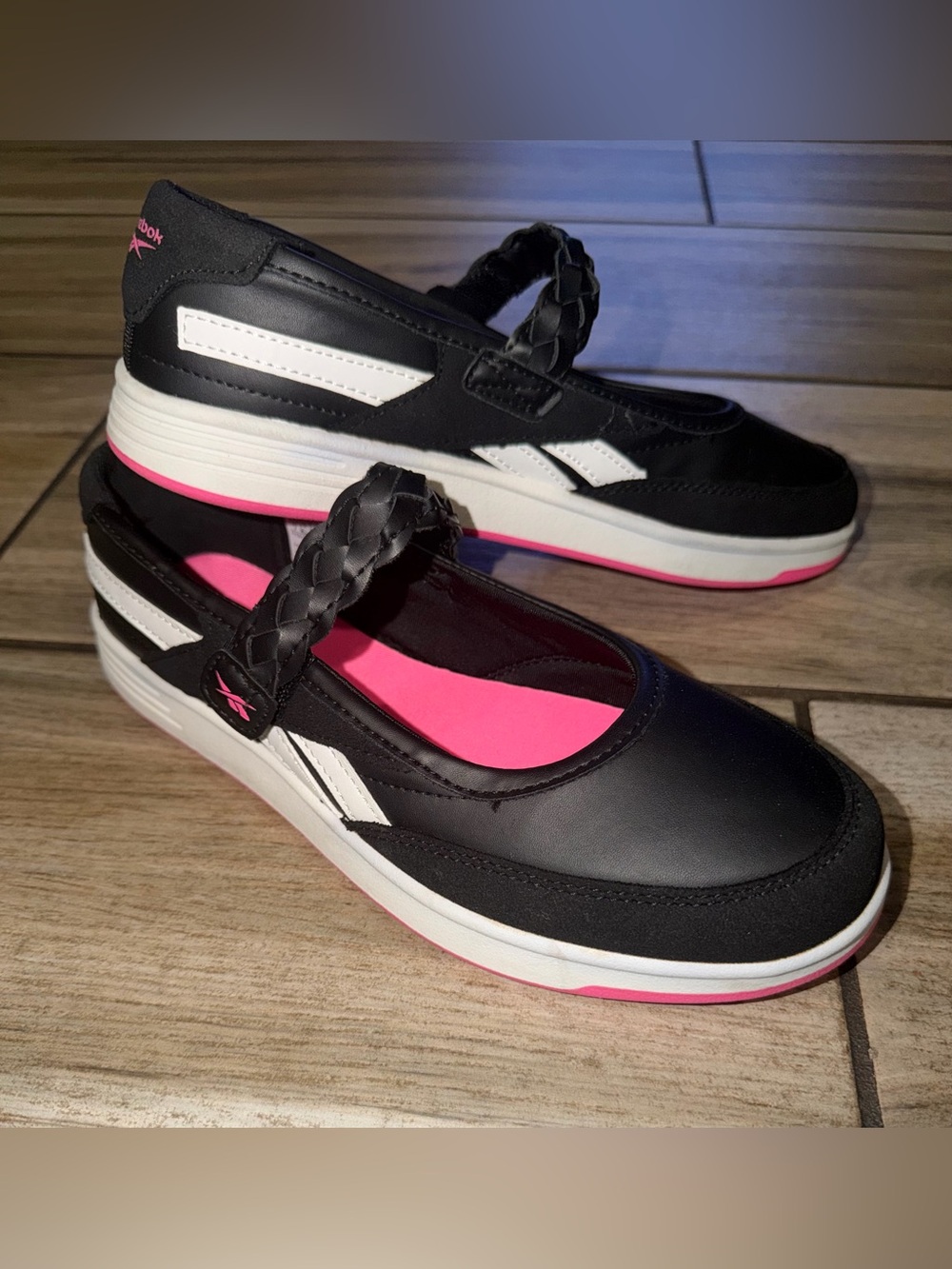 Reebok Black and Hot Pink Mary Jane Sport Flats